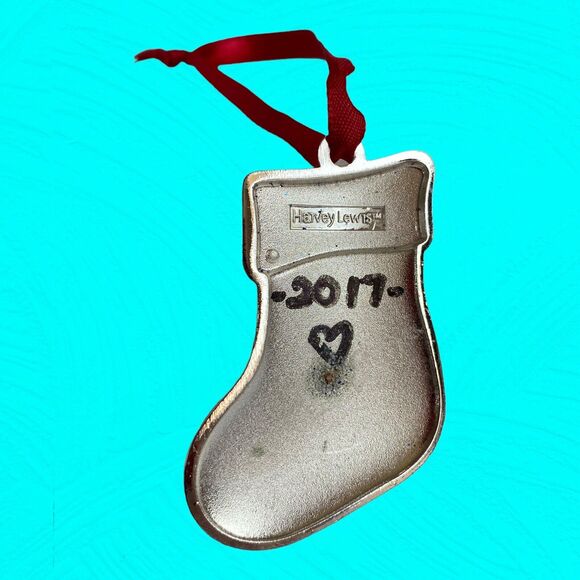 Harvey Lewis Stocking Ornament Letter "C" Silver & Red w/ Swarovski Elements - Picture 2 of 3